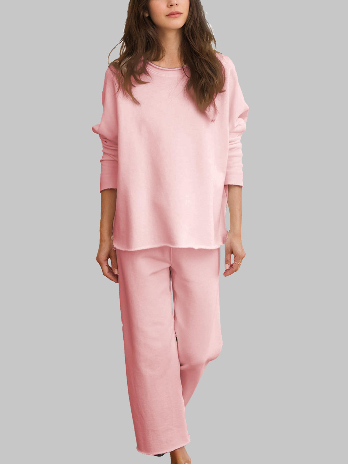 Women Casual Long Batwing Sleeve Capelet Pullover Top Sweatpants Two Piece Sets