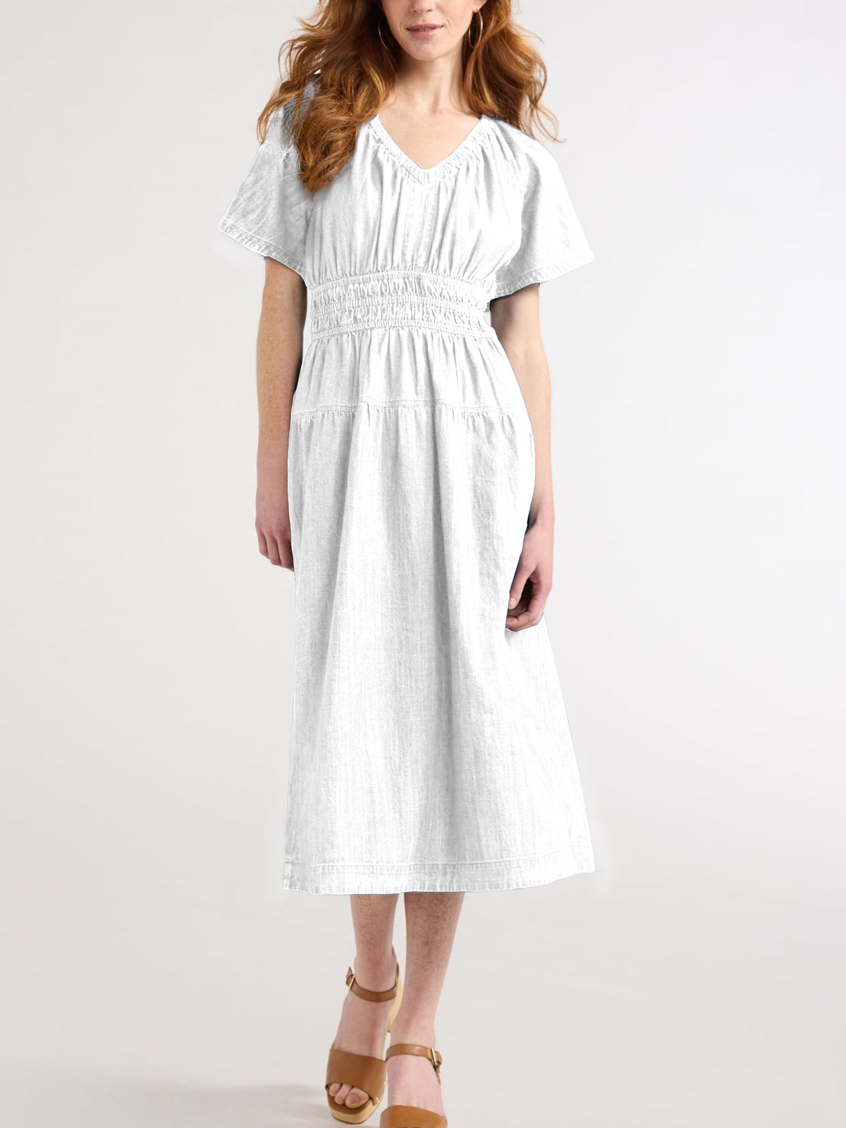 Women's Denim Lightweight Tiered Midi Dress