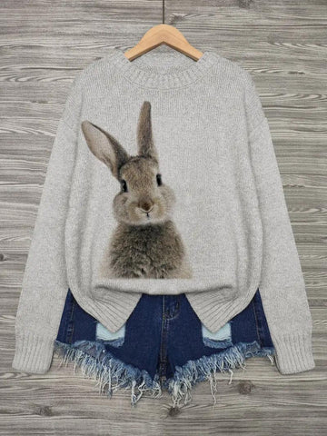Bunny Print Casual Crewneck Sweater
