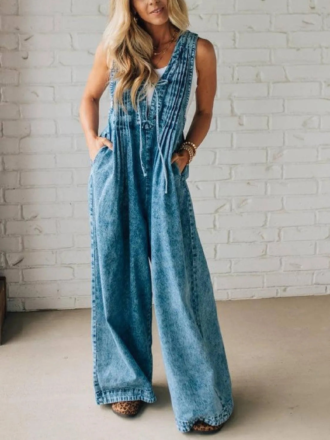 Women's Acid Wash Pintuck Jumpsuit