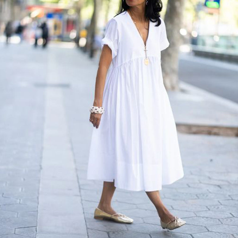 V-Neck Casual Shirt Dress