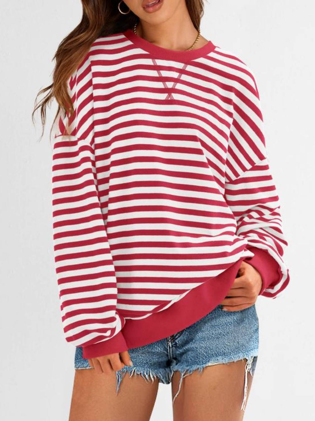 Oversized Striped Color Block Sweatshirt