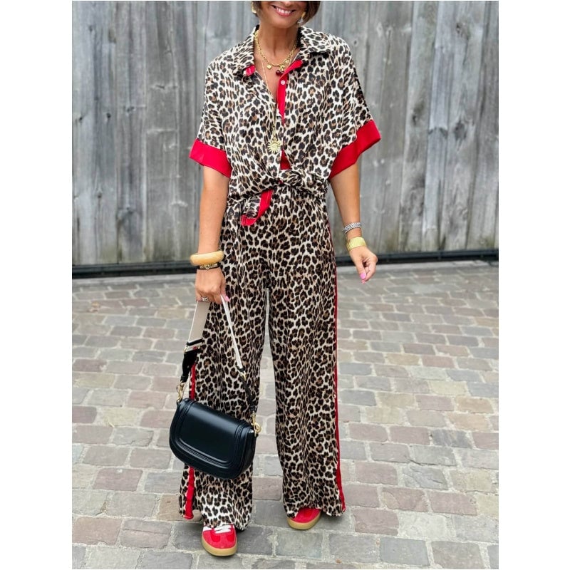 Chic Leopard 2-Piece: Button-Up & Wide-Leg Pants