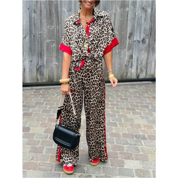 Chic Leopard 2-Piece: Button-Up & Wide-Leg Pants