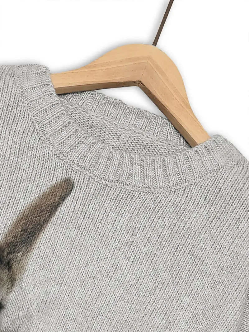 Bunny Print Casual Crewneck Sweater