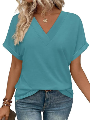 Women's Casual V Neck Short Sleeve Basic T Shirt