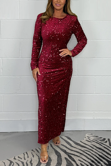 Long Sleeve Sequin Velvet Dress