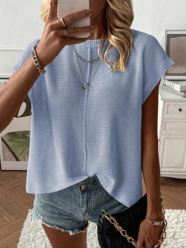 Women's Casual Breathable Fitted Short Sleeve Round Neck Knit Top