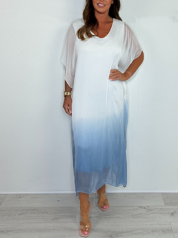 Silk Mix Tie Dye V-Neck Dress