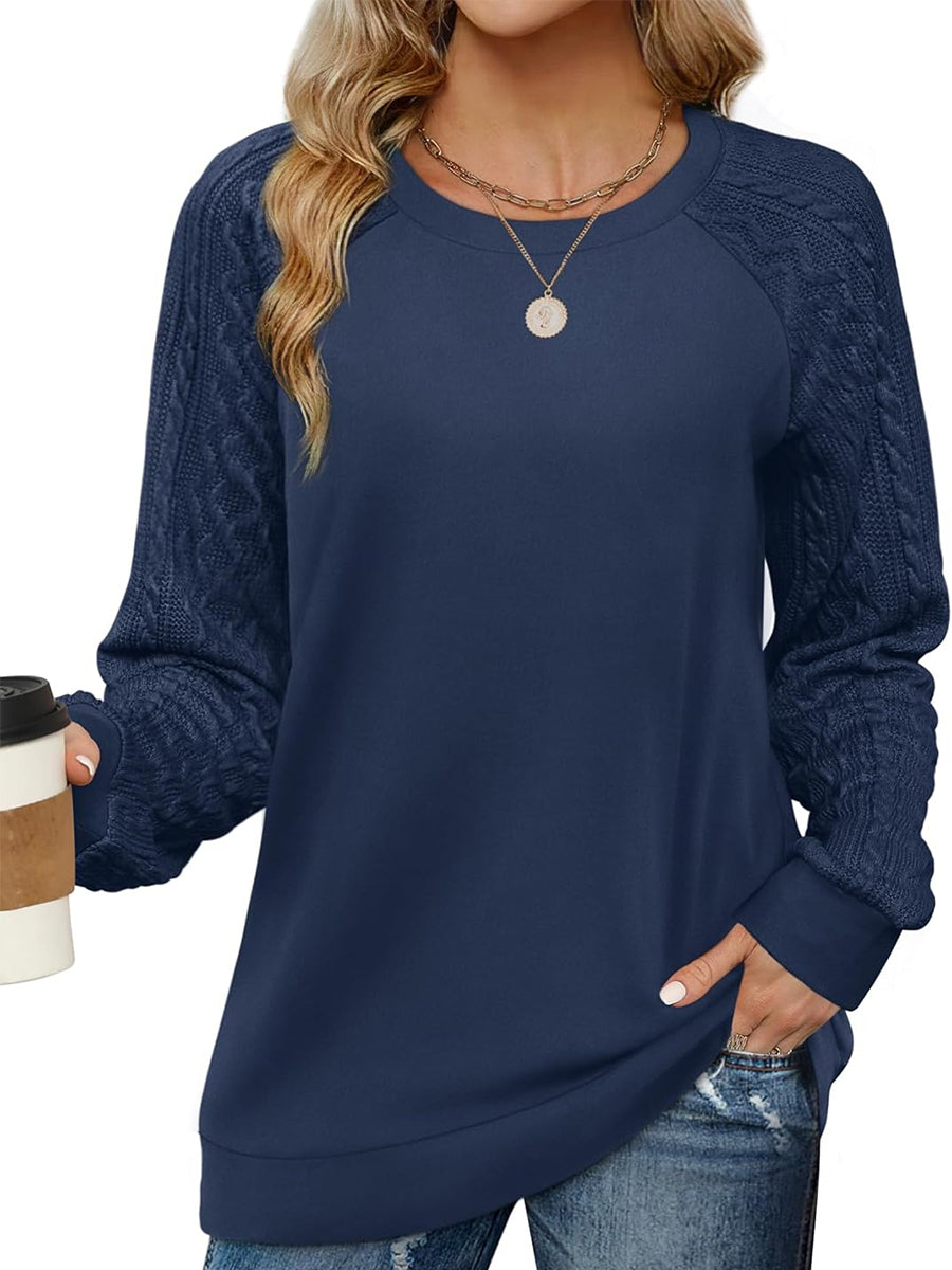 Women's Crewneck Cable Knit Long Sleeve Sweaters Lightweight Tops