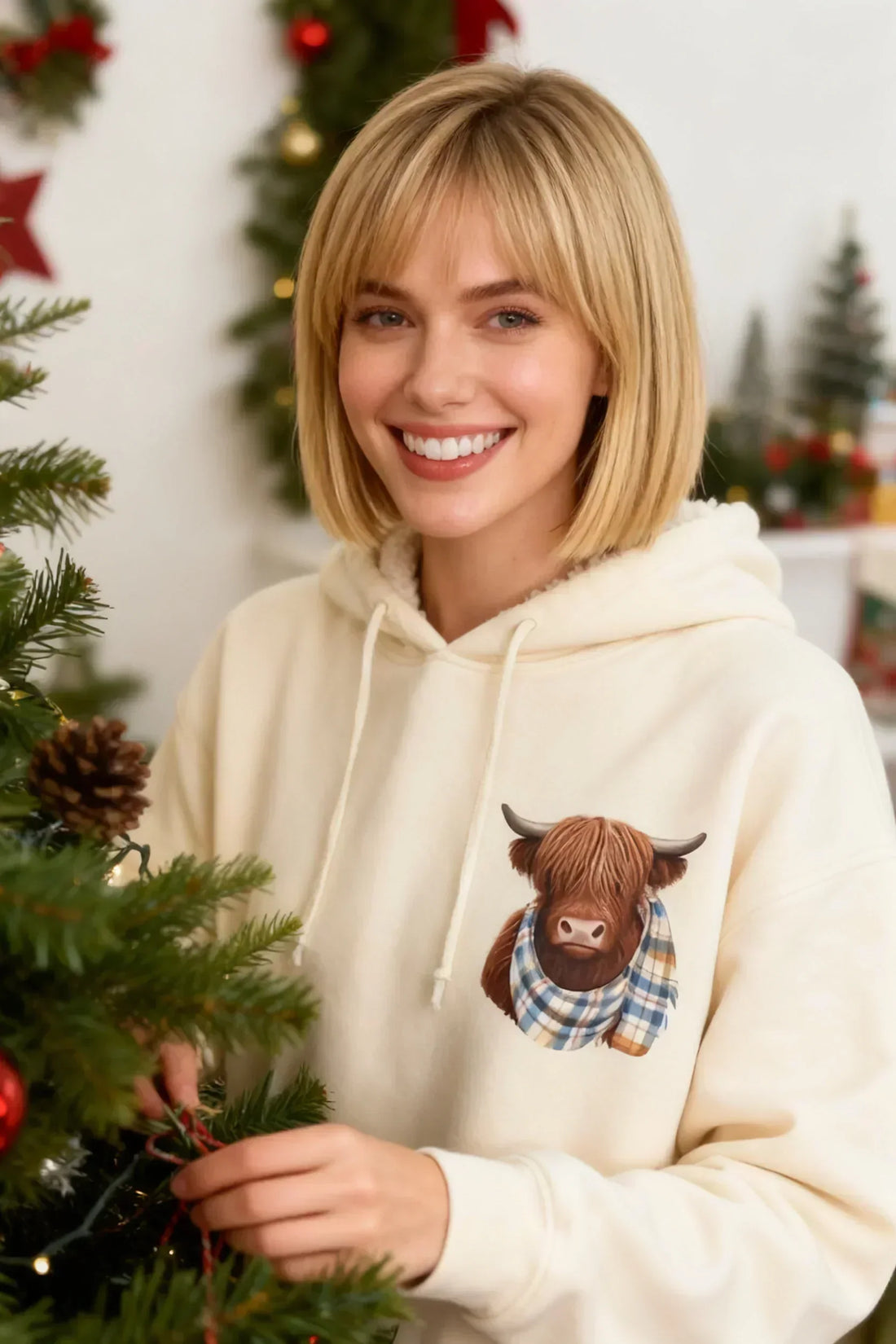 Cute Highland Cow Cozy Fleece-Lined Hooded Sweatshirt
