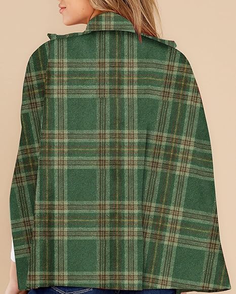 Women's Plaid Jacket Double Breasted Winter Cape Coats