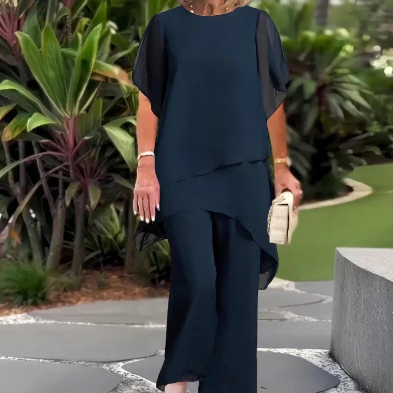 Charming Irregular Top and Wide Leg Pants Set