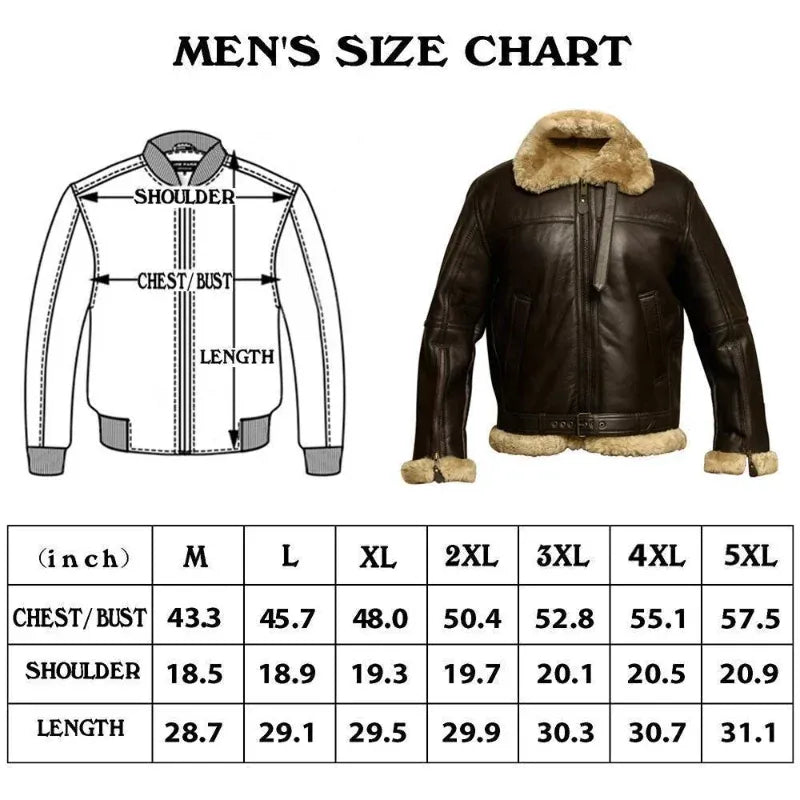 Men Aviator Bomber Jacket Shearling Sheepskin Leather Warm Coat