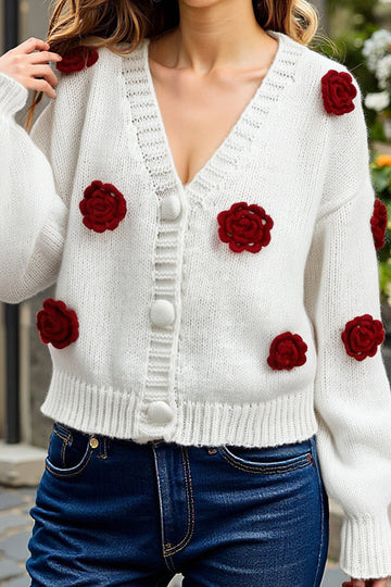 3D Floral Knit Cardigan Sweater for Women