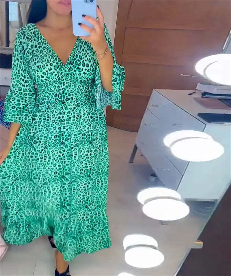 Women's Cotton Wrap Dress with Leopard Pattern