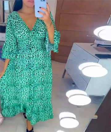 Women's Cotton Wrap Dress with Leopard Pattern