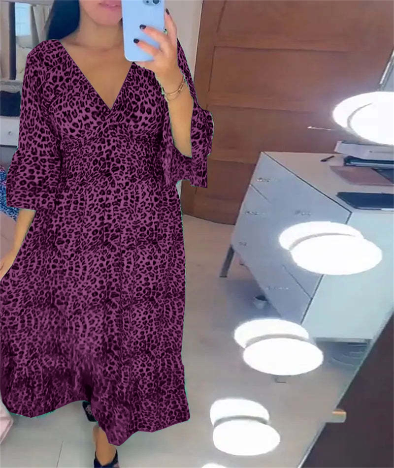 Women's Cotton Wrap Dress with Leopard Pattern