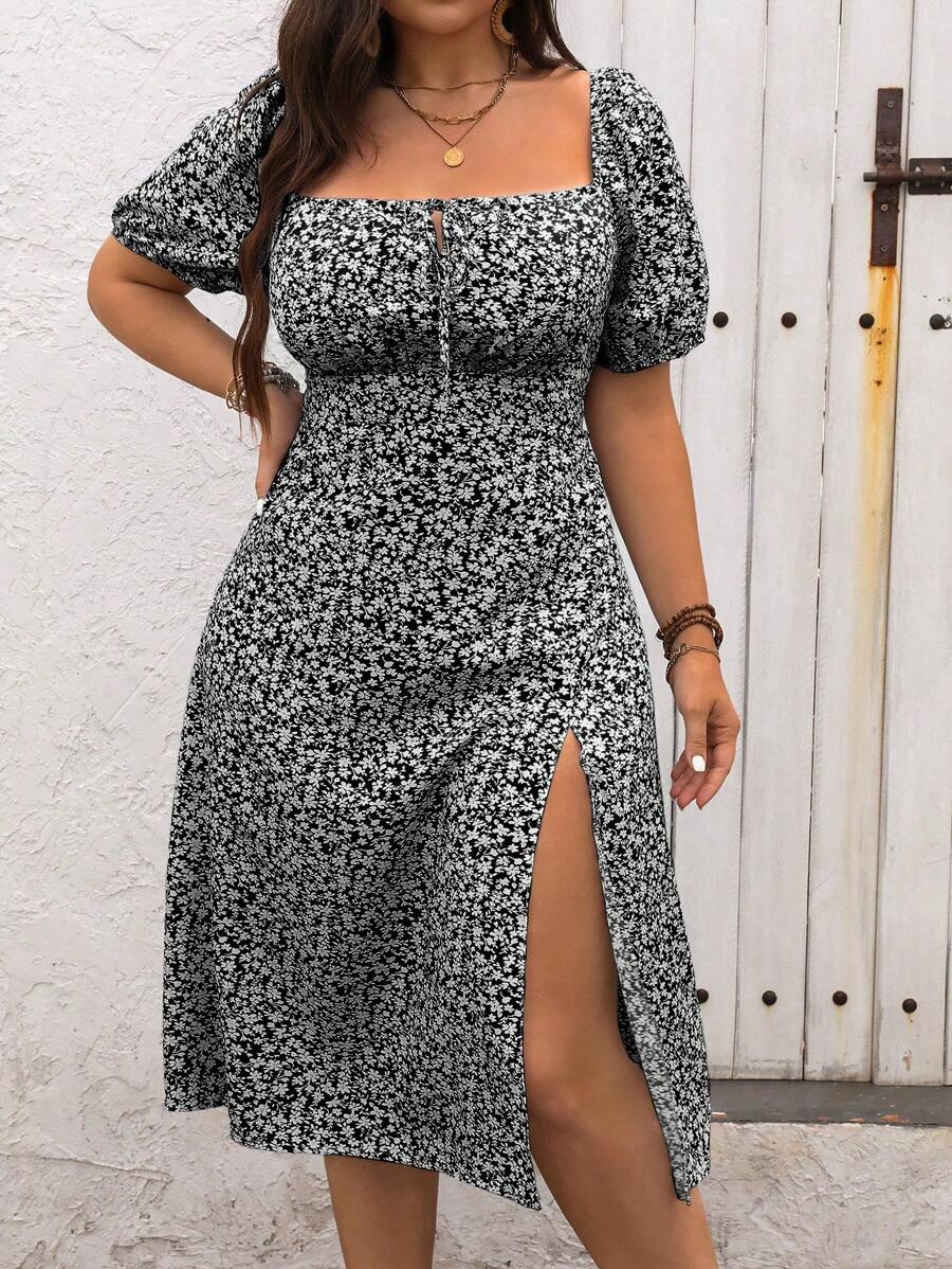 Women's Summer Plus Size Boho Casual Floral High Slit Dress