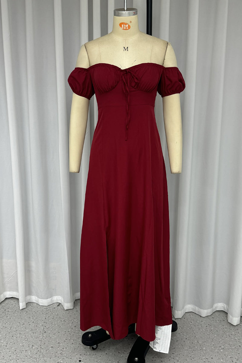 Draw String Slit Off Shoulder A Line Dresses