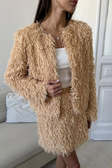 Elegant Fringed Trim O Neck Long Sleeve Two Pieces