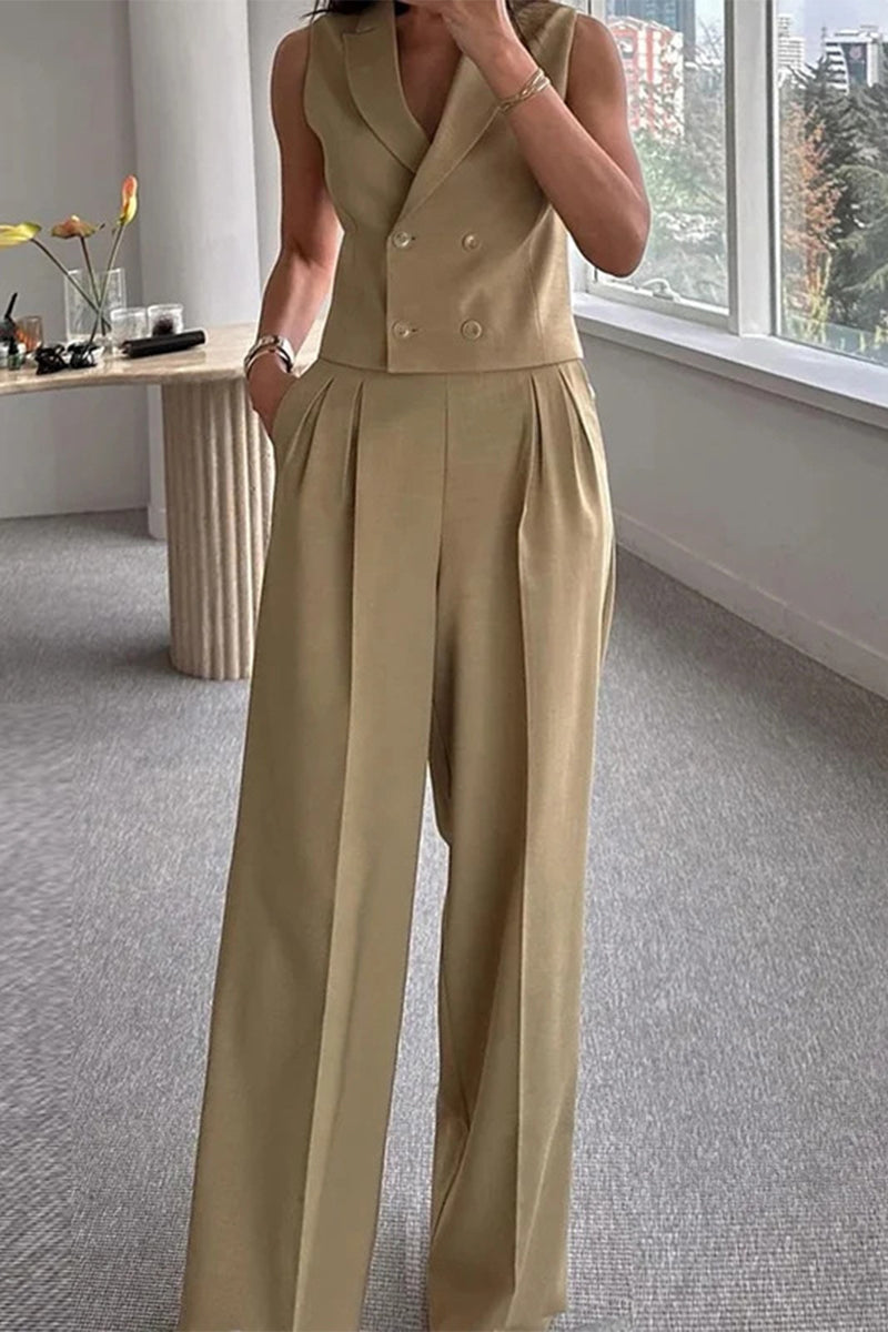 Ruched Turn-back Collar Sleeveless Two Pieces