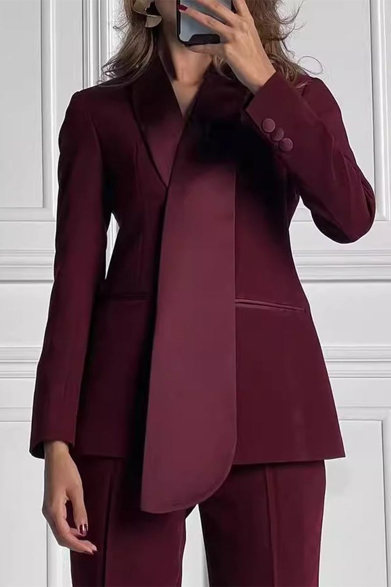 Patchwork Turn-back Collar Long Sleeve Two Pieces