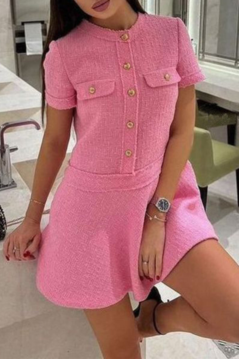 O Neck A Line Short Sleeve Dress