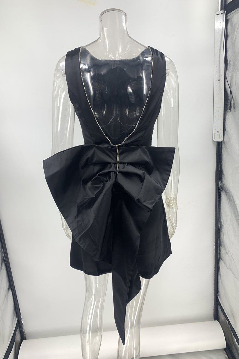 Backless Bow Decor O Neck Evening Dresses