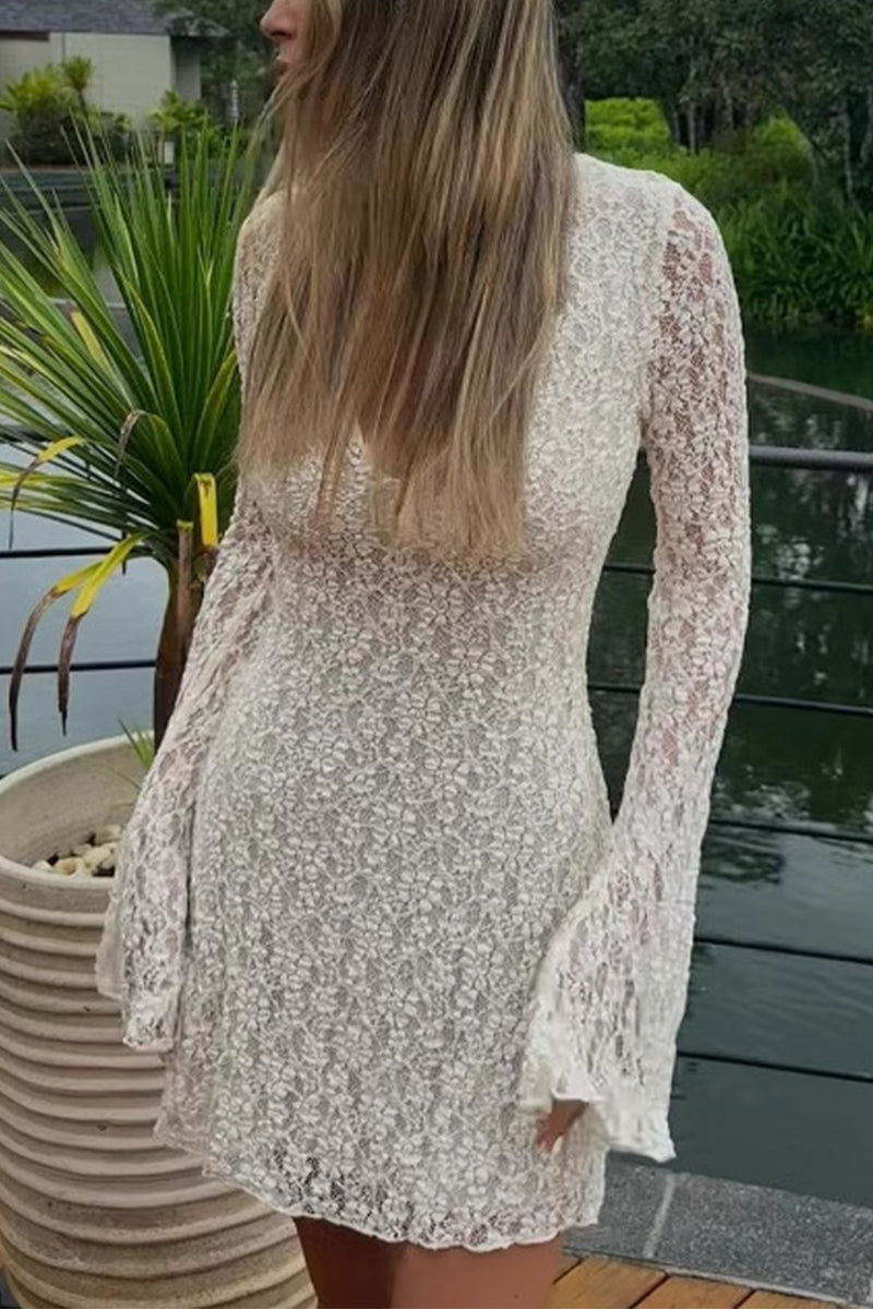 Sexy Lace Buttons Mandarin Collar Lace Dress
