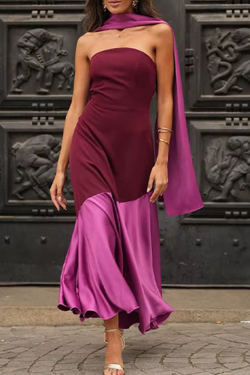 Sexy Patchwork Contrast Strapless Sleeveless Dresses