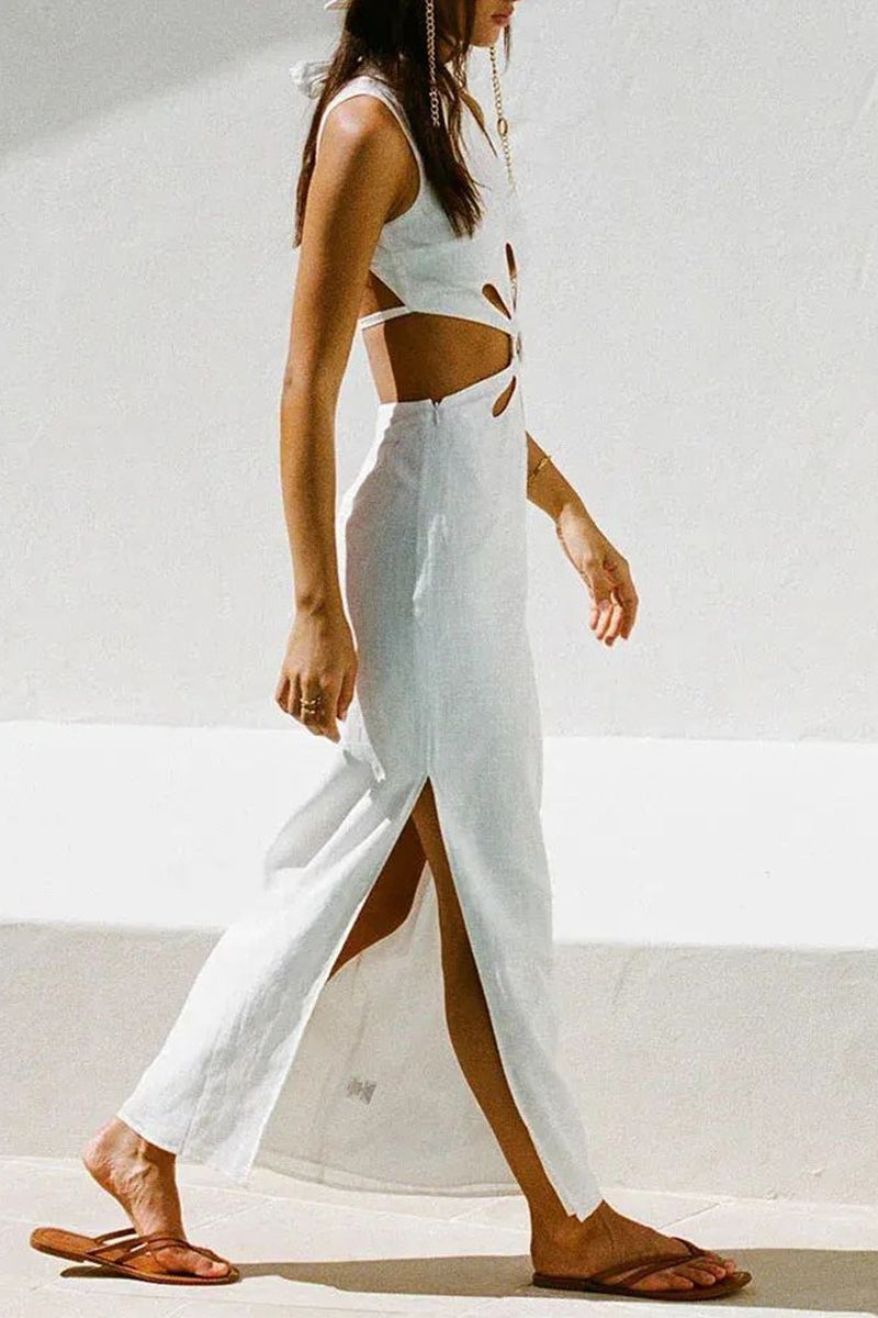 Hollow Out Backless Slit Half A Turtleneck One Step Skirt