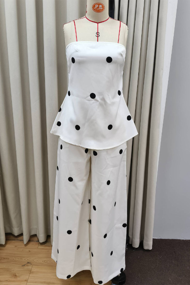 Polka Dot Zipper Off Shoulder Sleeveless Two Pieces