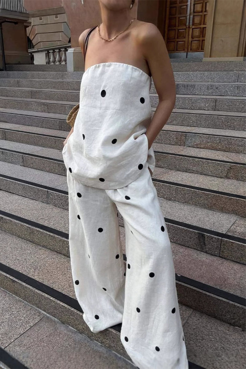 Polka Dot Zipper Off Shoulder Sleeveless Two Pieces