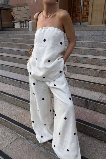 Polka Dot Zipper Off Shoulder Sleeveless Two Pieces