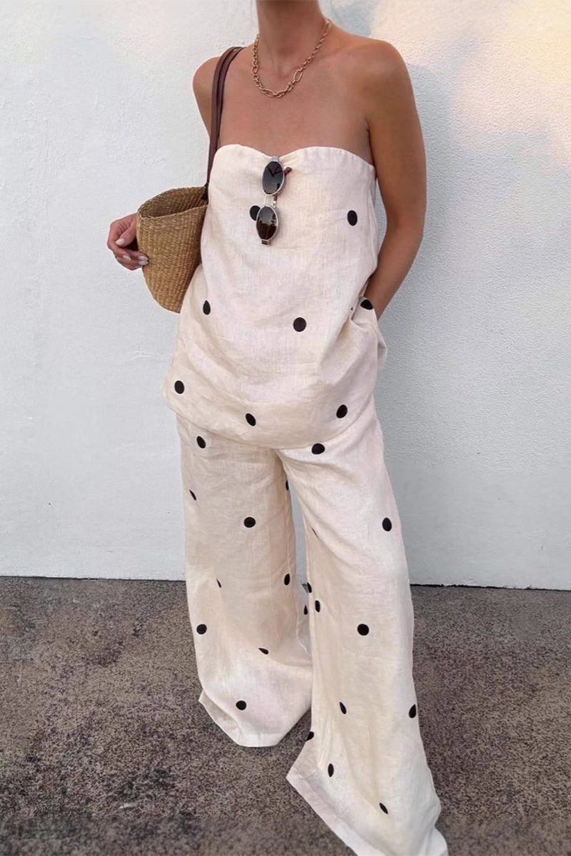 Polka Dot Zipper Off Shoulder Sleeveless Two Pieces