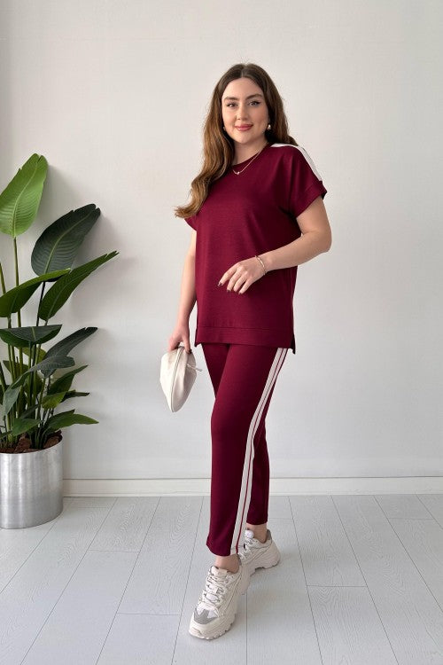 Side Stripe T-shirt And Wide Leg Pants 2 Piece Set