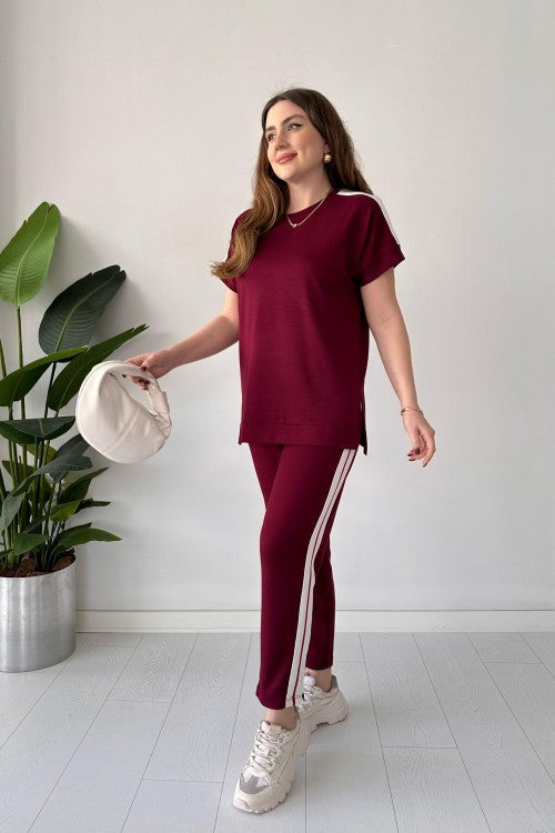 Side Stripe T-shirt And Wide Leg Pants 2 Piece Set