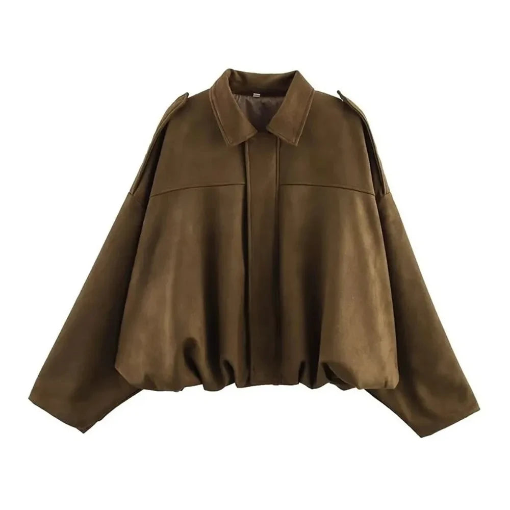 Womens Oversized Bomber Jacket Vintage Loose Fit Coat