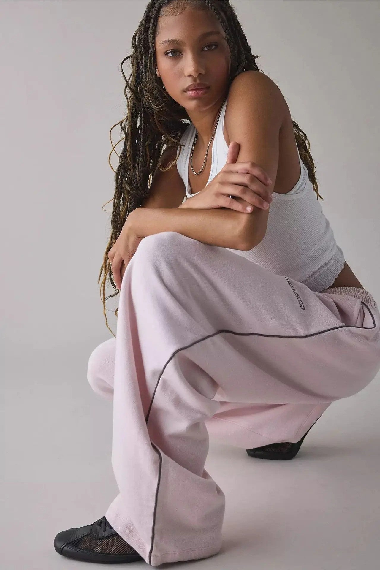 Pink Embroidered Casual Pants for Women