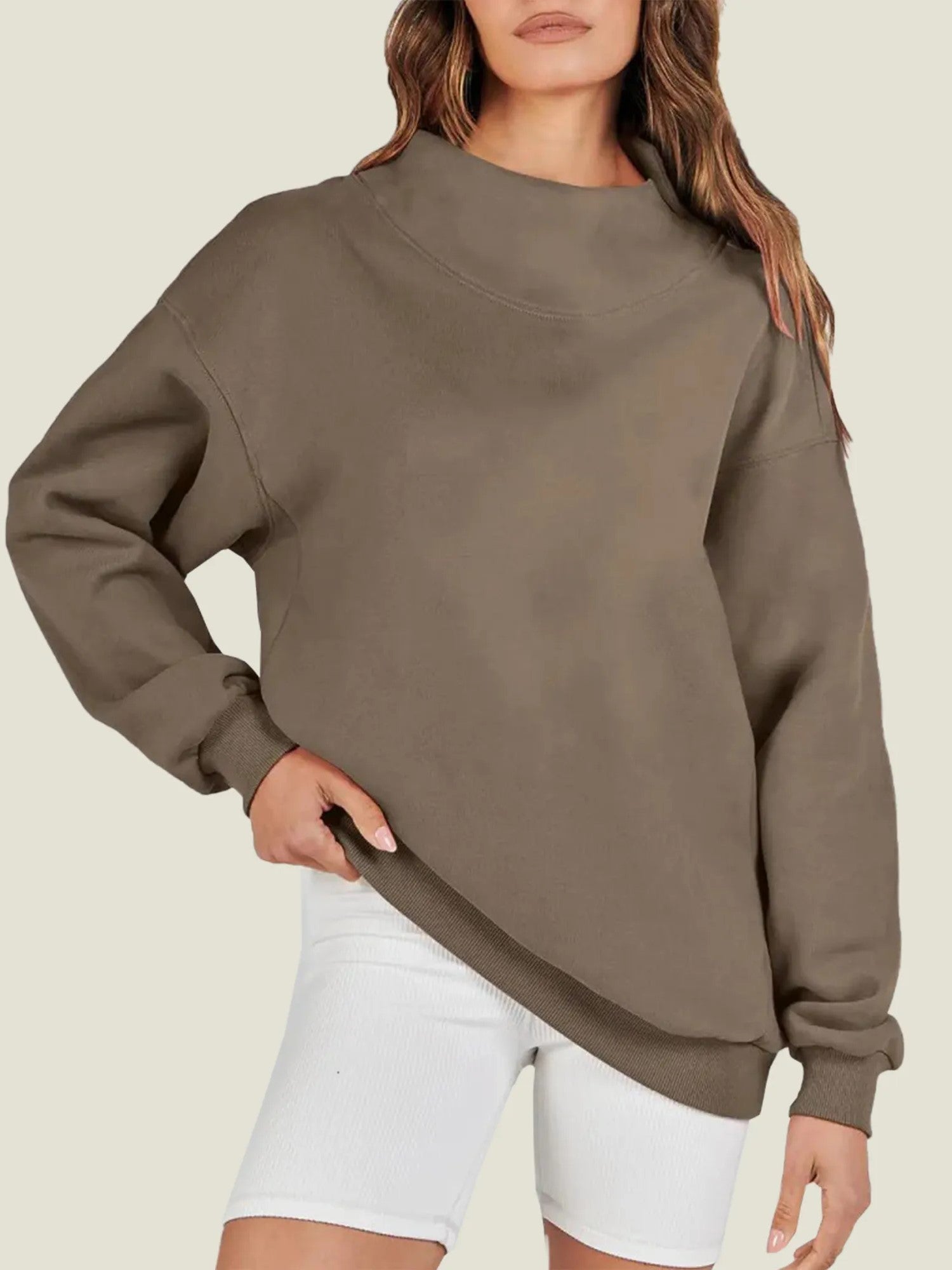 Women's Slit Mock Neck Oversized Sweatshirt