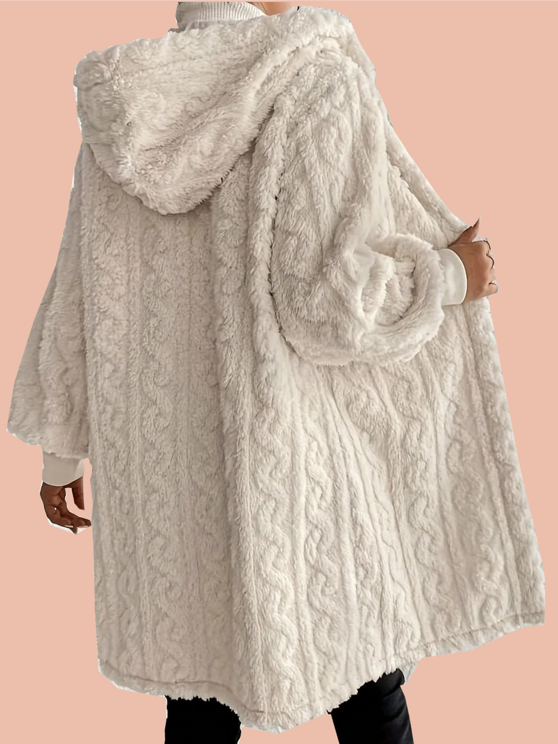 Women's Plush Fleece Soft Midi-Length Jacket with Pockets