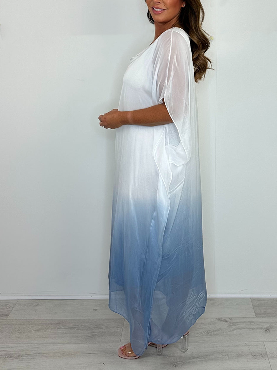 Silk Mix Tie Dye V-Neck Dress