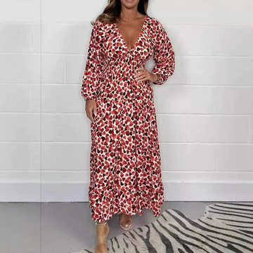 Women Printed Sexy Deep V-neck Dress