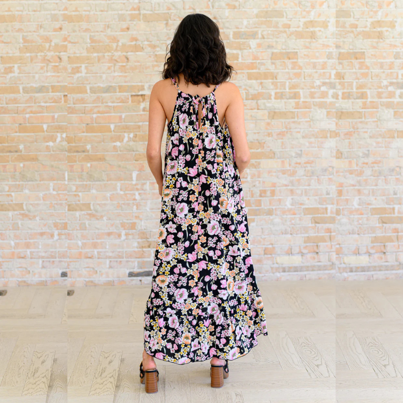 Sunny Days Floral Print Halter Maxi Dress