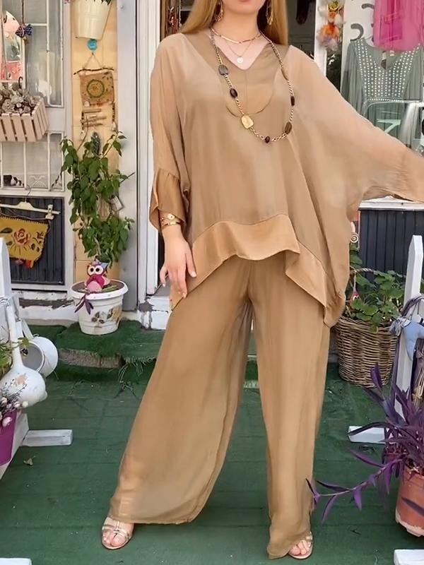Women Casual Set V-neck Loose Two-piece Suit