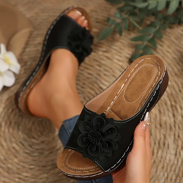 Women’s Bohemian Wedge Sandals – 3D Floral Design Comfortable Walking Slippers
