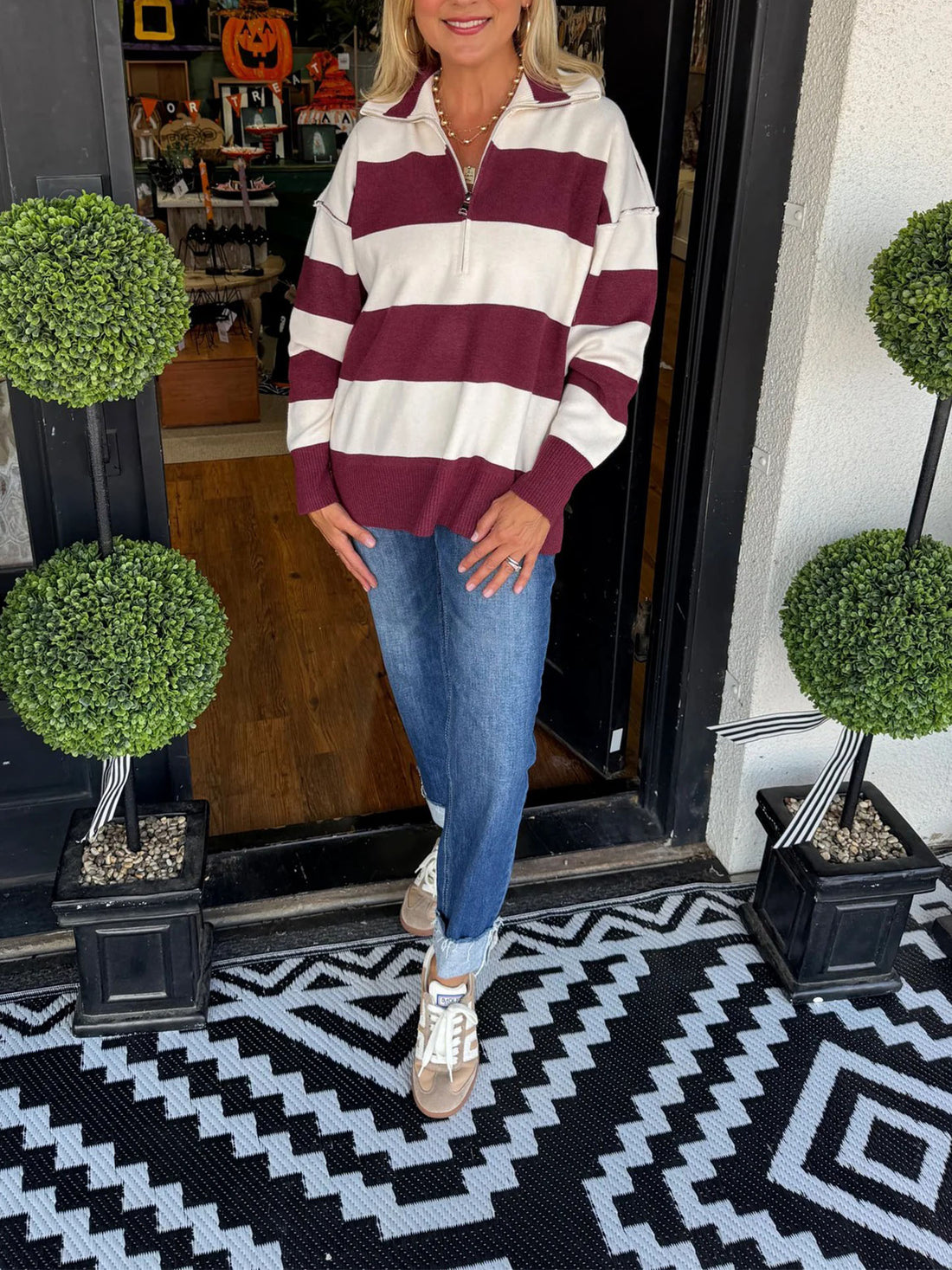 Half Zipper Stripe Pullover