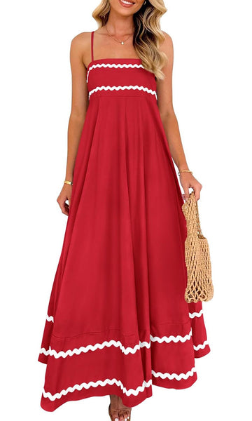 Women's Spaghetti Strap Sleeveless Flowy Ruffled Lace Dress