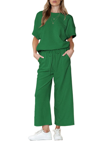 Women's Textured Loose Fit T Shirt Set